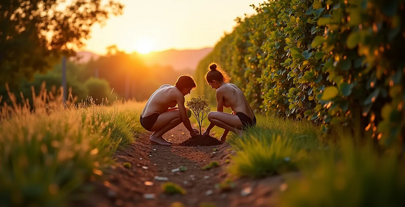 Corridor écologique avec haie diversifiée dans un centre naturiste