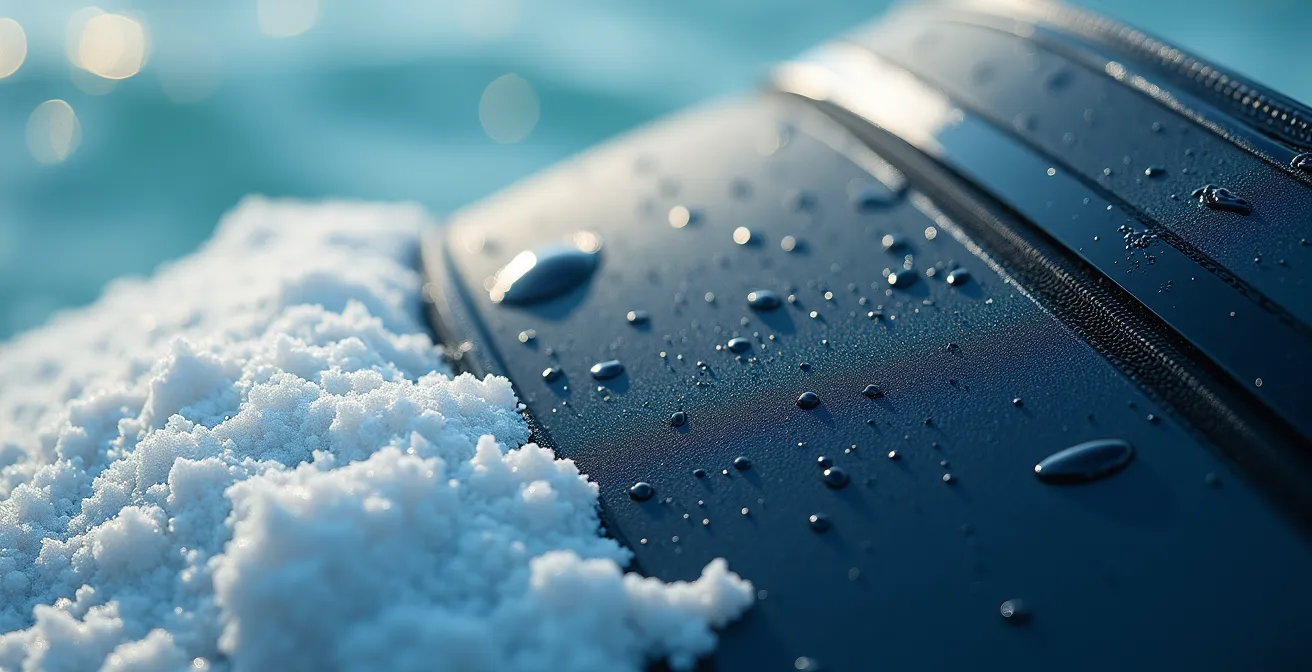Détail technique d'un gilet de sauvetage avec zones de protection anti-frottement