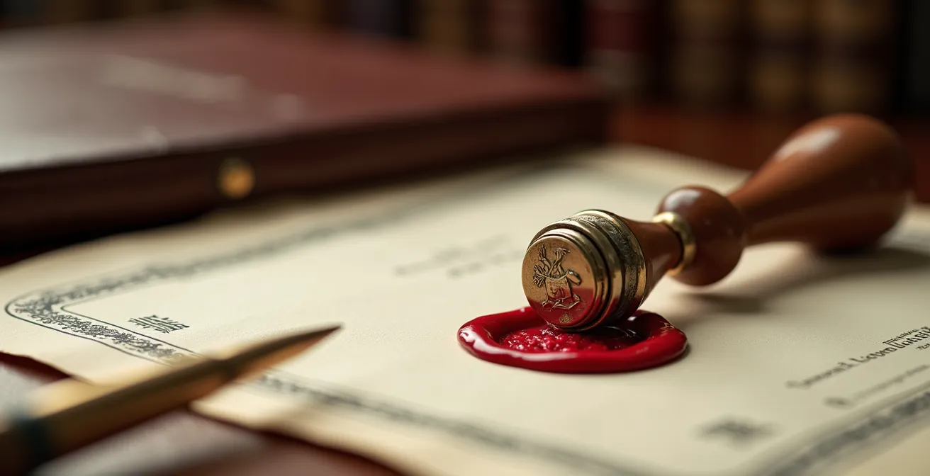 Vue d'un bureau administratif avec tampons officiels et documents municipaux flous