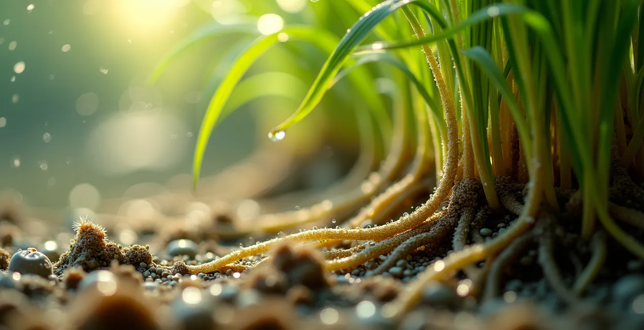 Bassins de phytoépuration avec plantes aquatiques dans un camping naturiste