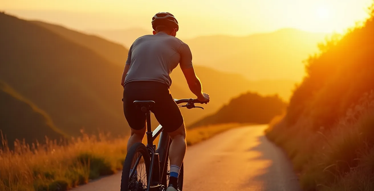Vélo électrique gravissant une colline sous le soleil d'été